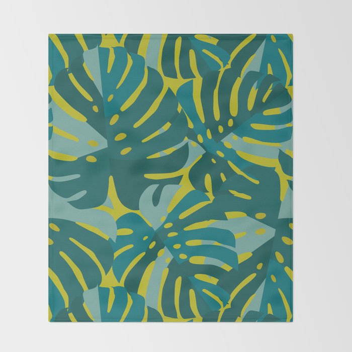 Monstera Leaves in Teal Throw Blanket Gallery Image 2