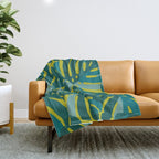 Monstera Leaves in Teal Throw Blanket Gallery Image 1