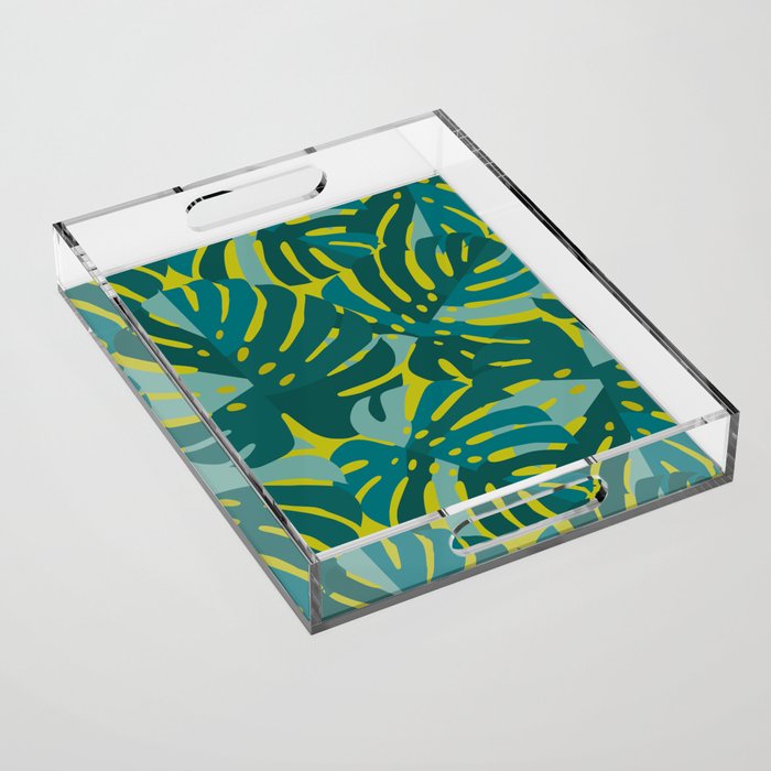 Monstera Leaves in Teal Acrylic Tray Gallery Image 1