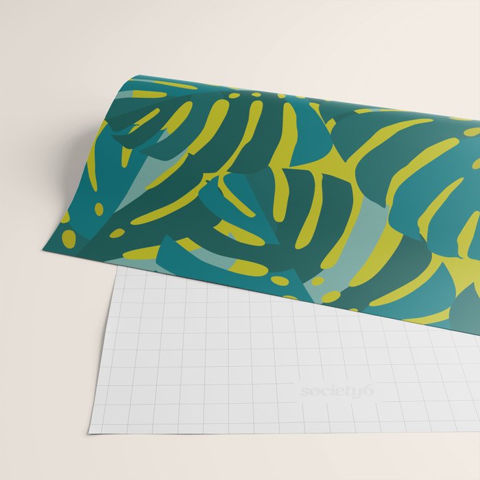 Monstera Leaves in Teal Wrapping Paper Gallery Image 2