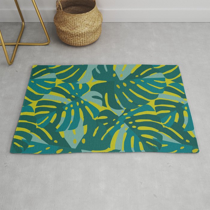 Monstera Leaves in Teal Rug Gallery Image 1