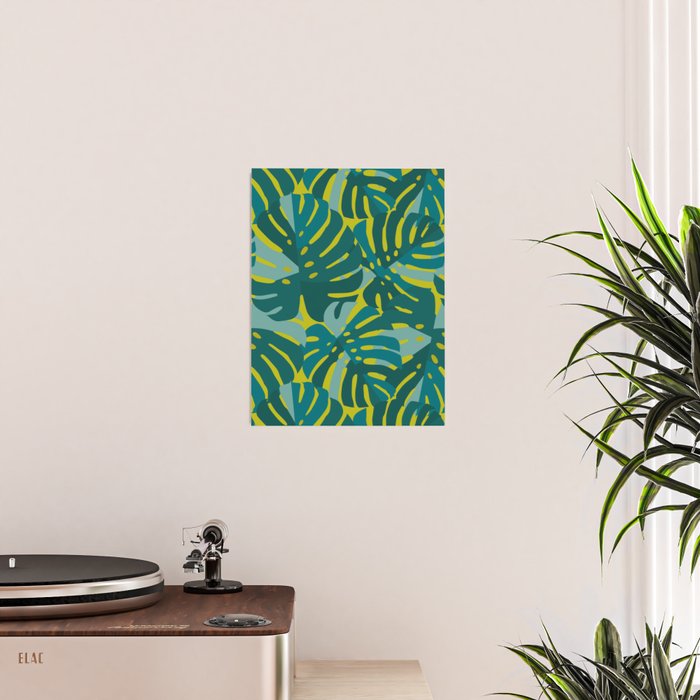 Monstera Leaves in Teal Poster Gallery Image 2
