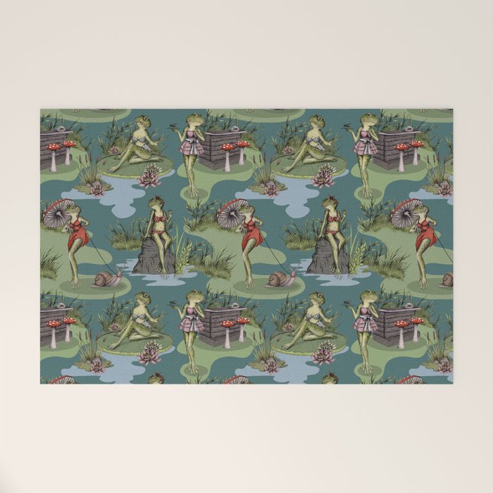 Vintage Pin-Up Girl Frogs Welcome Mat Gallery Image 1