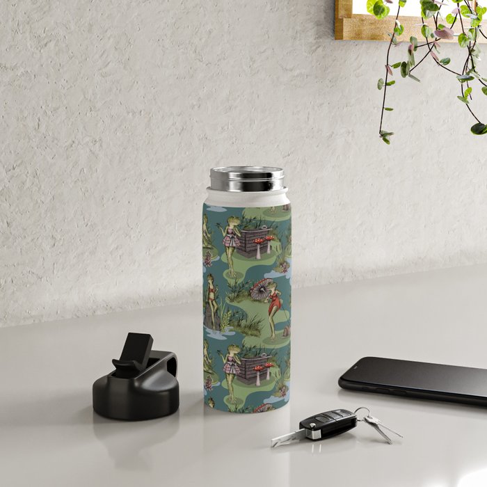 Vintage Pin-Up Girl Frogs Water Bottle Gallery Image 4