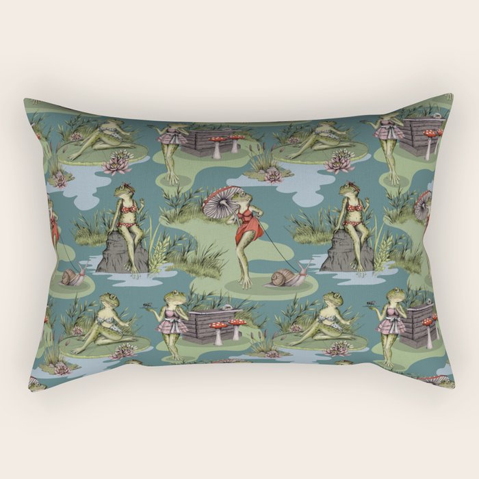 Vintage Pin-Up Girl Frogs Rectangular Pillow Gallery Image 2