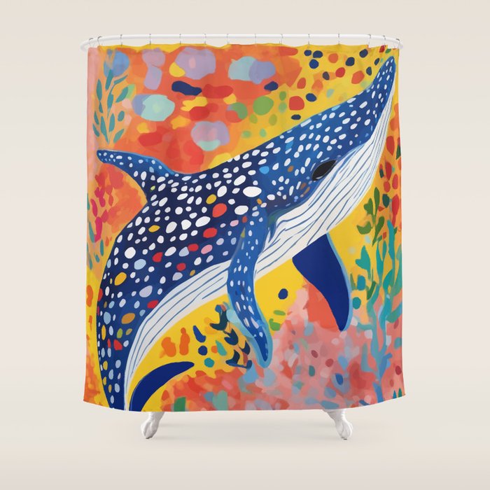 Spotted Whale, Wildlife Ocean Life Fish Illustration, Eclectic Bohemian Painting Free Swim Sea Underwater Shower Curtain Gallery Image 1