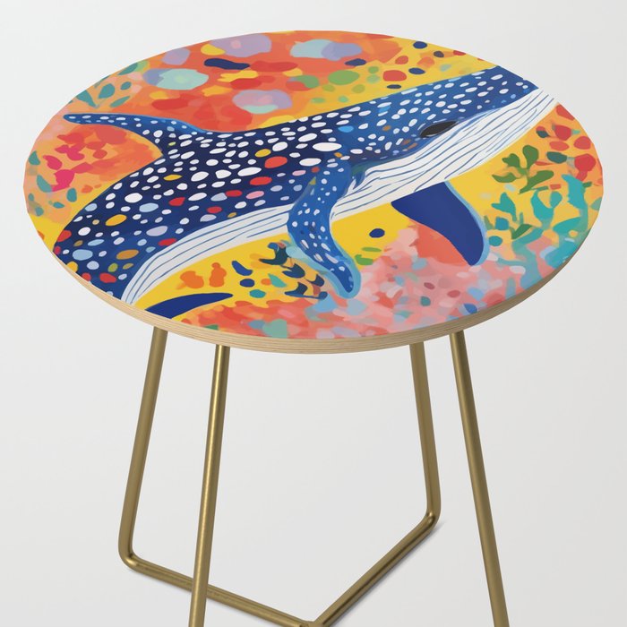 Spotted Whale, Wildlife Ocean Life Fish Illustration, Eclectic Bohemian Painting Free Swim Sea Underwater Side Table Gallery Image 2