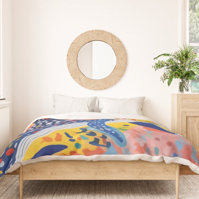 Spotted Whale, Wildlife Ocean Life Fish Illustration, Eclectic Bohemian Painting Free Swim Sea Underwater Duvet Cover Gallery Image 3