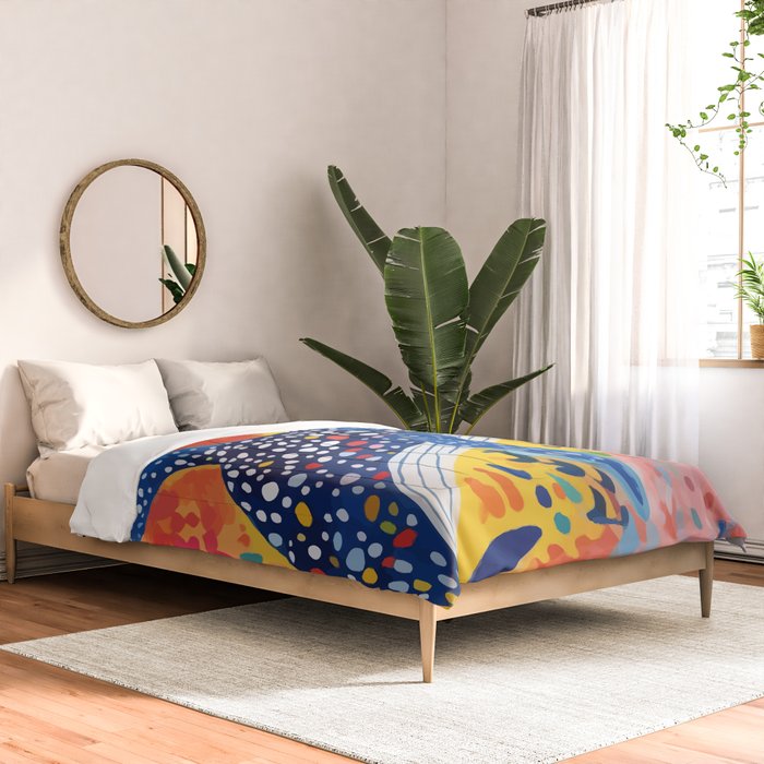 Spotted Whale, Wildlife Ocean Life Fish Illustration, Eclectic Bohemian Painting Free Swim Sea Underwater Comforter Gallery Image 2