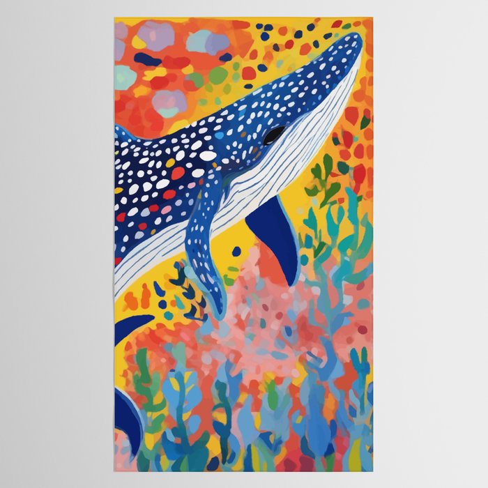 Spotted Whale, Wildlife Ocean Life Fish Illustration, Eclectic Bohemian Painting Free Swim Sea Underwater Tablecloth Gallery Image 2