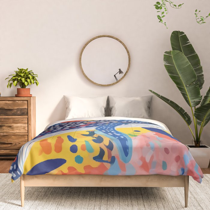 Spotted Whale, Wildlife Ocean Life Fish Illustration, Eclectic Bohemian Painting Free Swim Sea Underwater Comforter Gallery Image 3