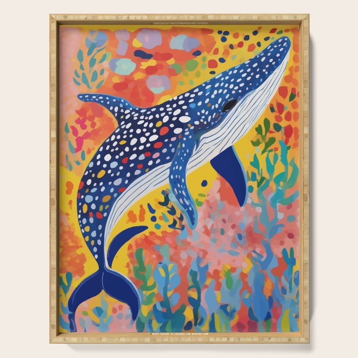 Spotted Whale, Wildlife Ocean Life Fish Illustration, Eclectic Bohemian Painting Free Swim Sea Underwater Serving Tray Gallery Image 1