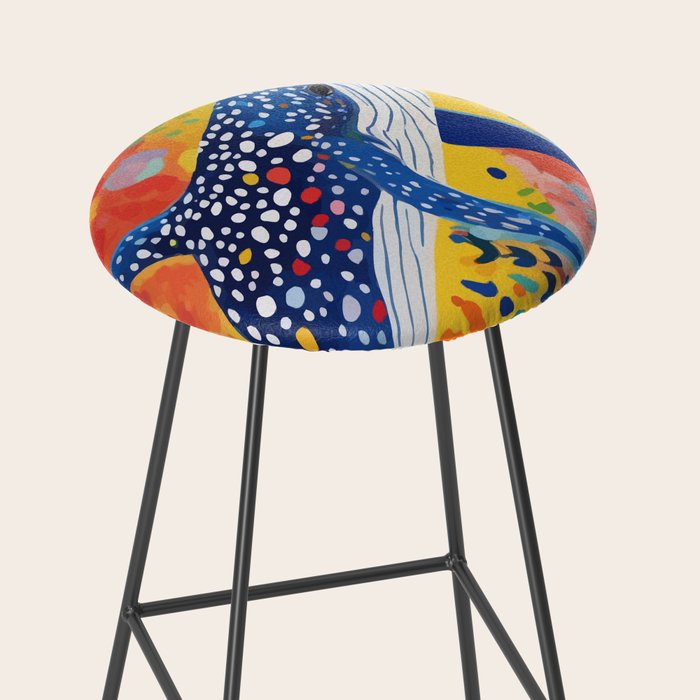 Spotted Whale, Wildlife Ocean Life Fish Illustration, Eclectic Bohemian Painting Free Swim Sea Underwater Stool Gallery Image 2