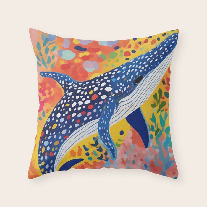 Spotted Whale, Wildlife Ocean Life Fish Illustration, Eclectic Bohemian Painting Free Swim Sea Underwater Throw Pillow Gallery Image 1