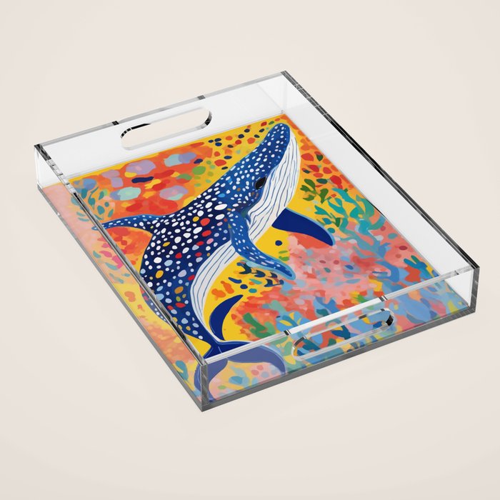 Spotted Whale, Wildlife Ocean Life Fish Illustration, Eclectic Bohemian Painting Free Swim Sea Underwater Acrylic Tray Gallery Image 1