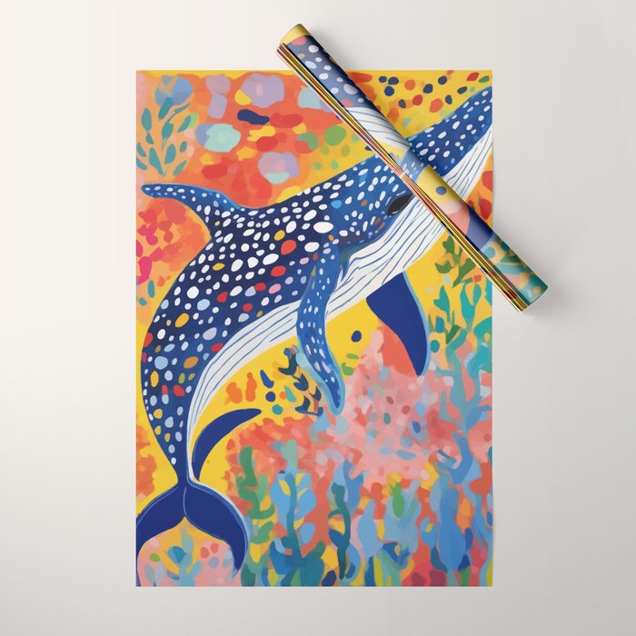 Spotted Whale, Wildlife Ocean Life Fish Illustration, Eclectic Bohemian Painting Free Swim Sea Underwater Wrapping Paper Gallery Image 1