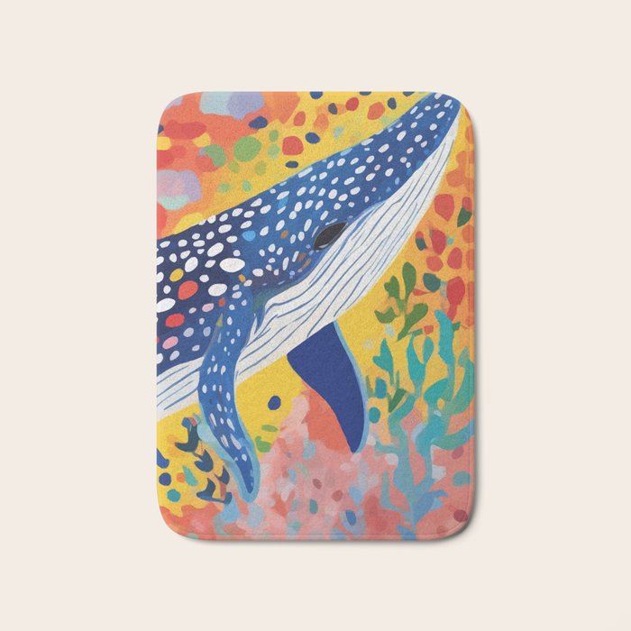 Spotted Whale, Wildlife Ocean Life Fish Illustration, Eclectic Bohemian Painting Free Swim Sea Underwater Bath Mat Gallery Image 1