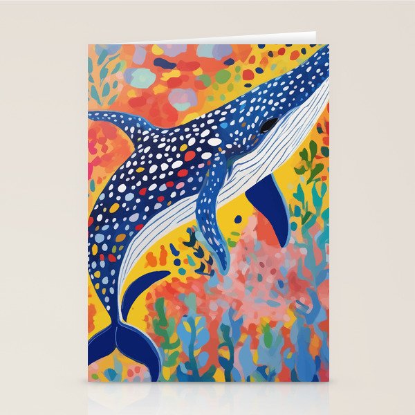 Spotted Whale, Wildlife Ocean Life Fish Illustration, Eclectic Bohemian Painting Free Swim Sea Underwater Stationery Card Gallery Image 2