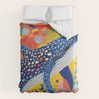 Spotted Whale, Wildlife Ocean Life Fish Illustration, Eclectic Bohemian Painting Free Swim Sea Underwater Comforter Gallery Image 6
