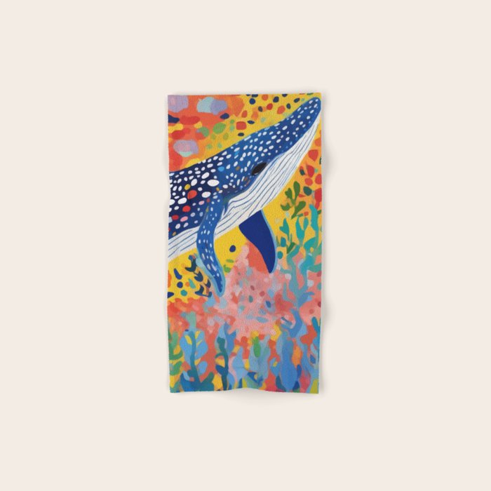 Spotted Whale, Wildlife Ocean Life Fish Illustration, Eclectic Bohemian Painting Free Swim Sea Underwater Bath Towel Gallery Image 1