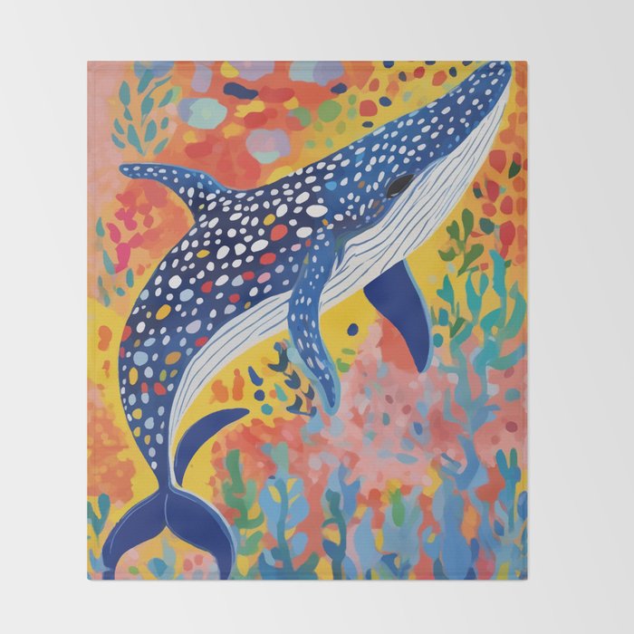 Spotted Whale, Wildlife Ocean Life Fish Illustration, Eclectic Bohemian Painting Free Swim Sea Underwater Throw Blanket Gallery Image 2