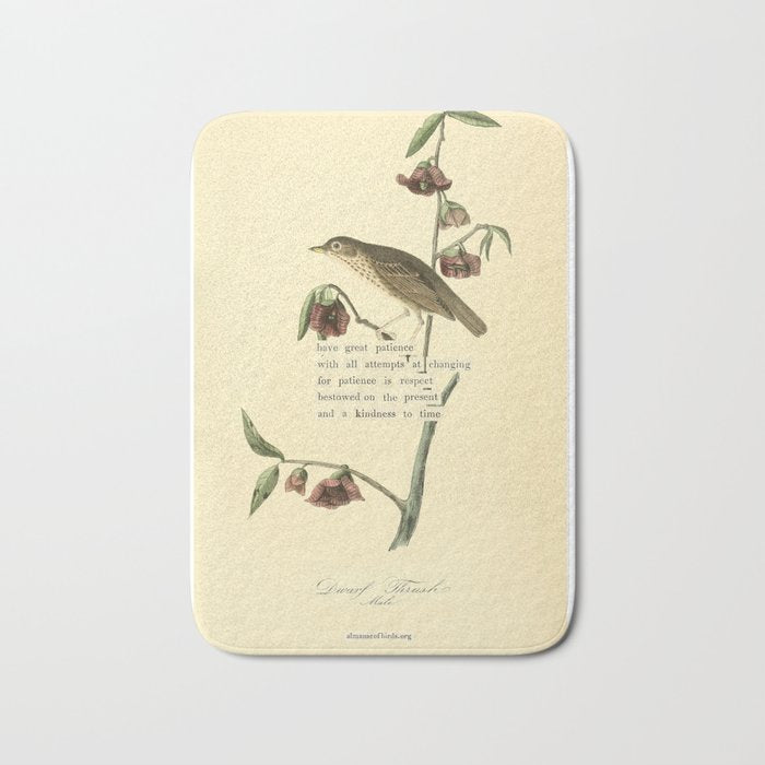 Bird Divinations: Dwarf Thrush (about: almanacofbirds.org) Bath Mat Gallery Image 1