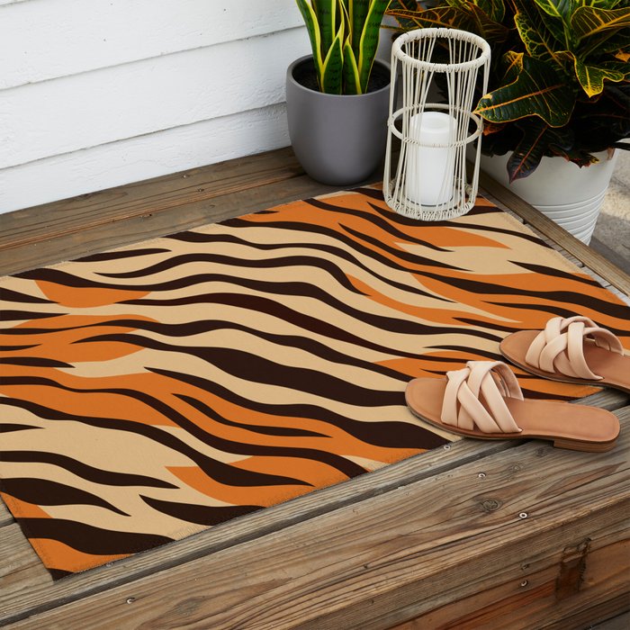 Tiger stripe animal print art pattern Outdoor Rug Gallery Image 2