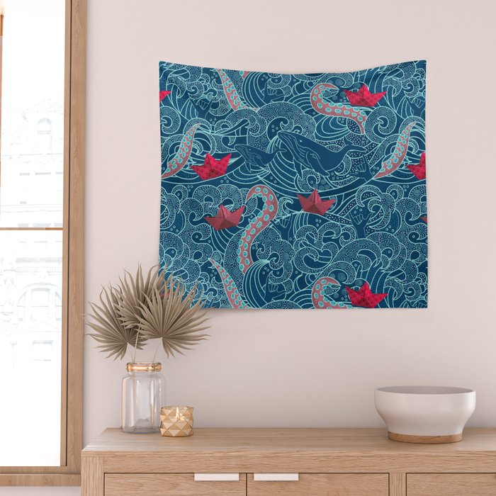Octopus Ocean Playground smaller print Wall Tapestry Gallery Image 2