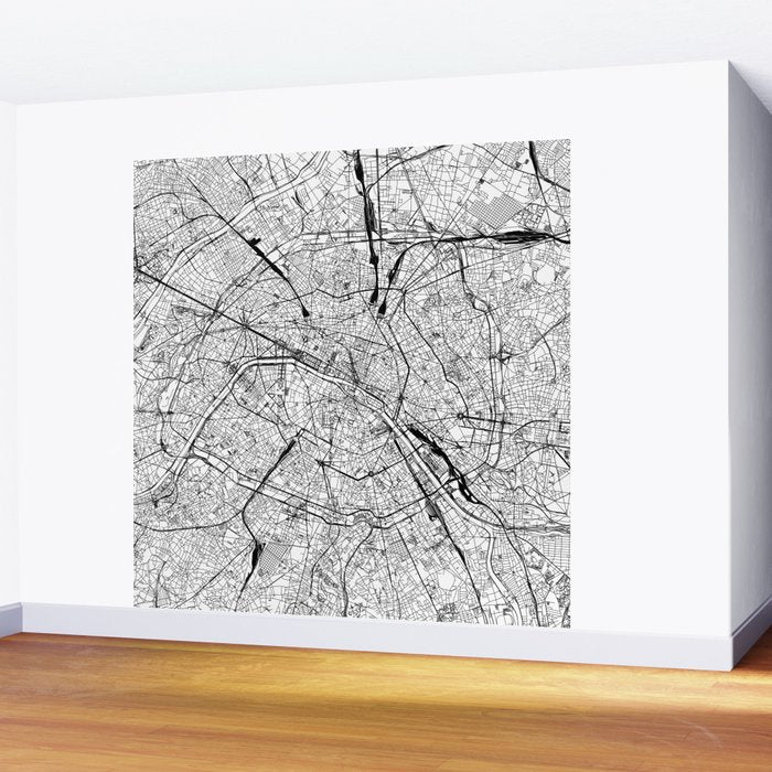 Paris White Map Wall Mural Gallery Image 2