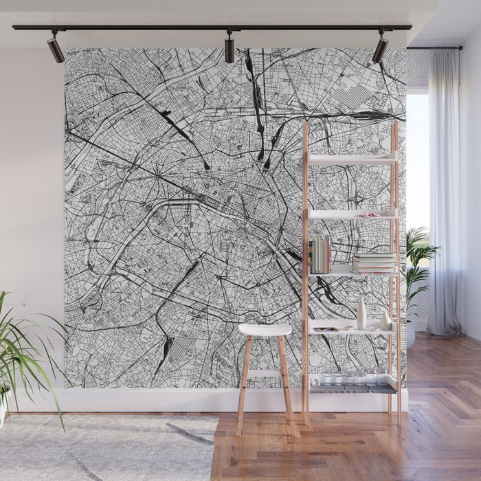 Paris White Map Wall Mural Gallery Image 1