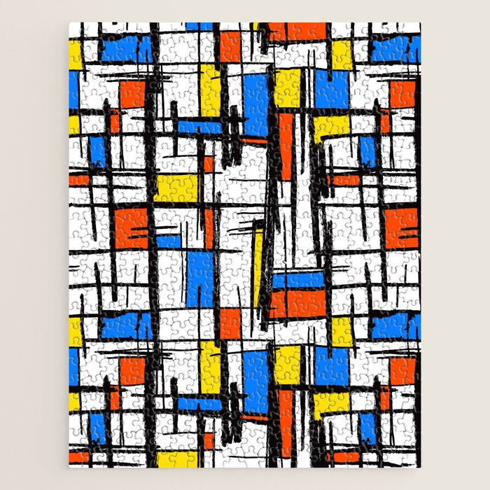 Bauhaus Aesthetic Piet Mondrian De Stijl Inspired Painted Pattern Jigsaw Puzzle Gallery Image 1