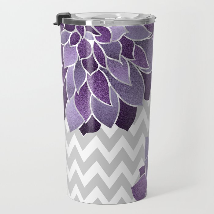 Floral Prints, Chevron, Purple and Gray Travel Mug Gallery Image 3