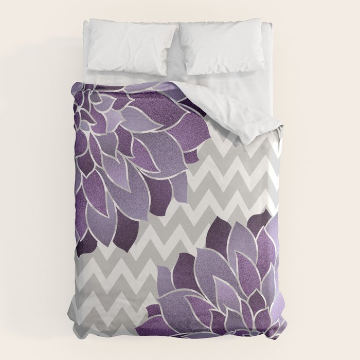 Floral Prints, Chevron, Purple and Gray Duvet Cover Gallery Image 6