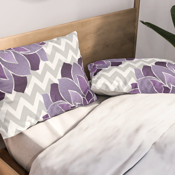 Floral Prints, Chevron, Purple and Gray Pillow Sham Gallery Image 2