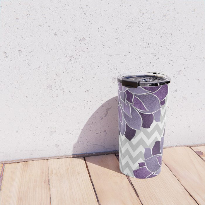Floral Prints, Chevron, Purple and Gray Travel Mug Gallery Image 4