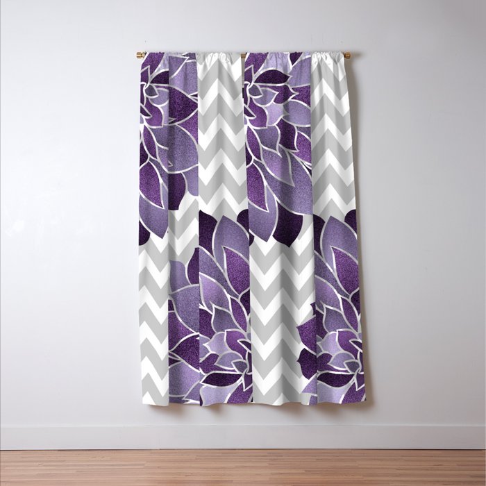 Floral Prints, Chevron, Purple and Gray Window Curtain Gallery Image 3