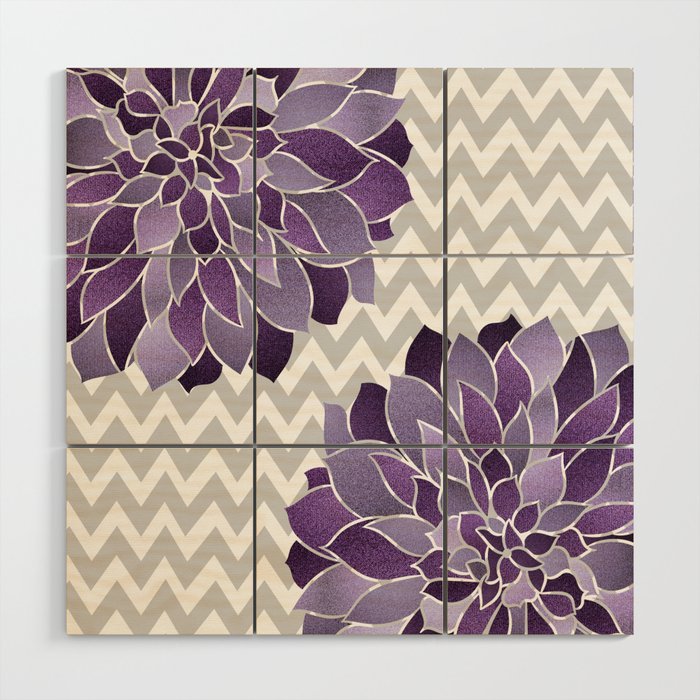 Floral Prints, Chevron, Purple and Gray Wood Wall Art Gallery Image 1
