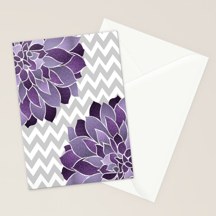 Floral Prints, Chevron, Purple and Gray Stationery Card Gallery Image 2
