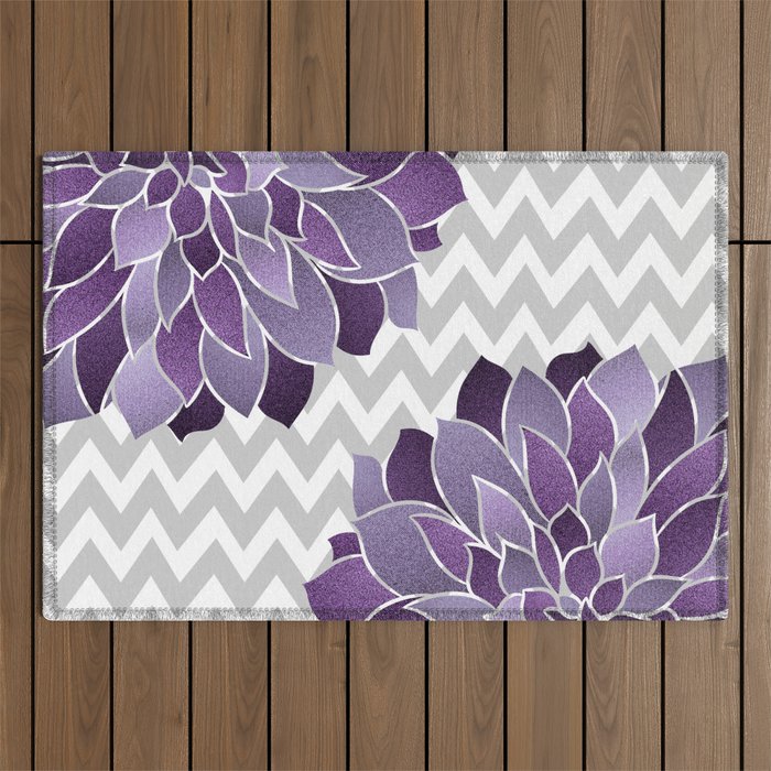 Floral Prints, Chevron, Purple and Gray Outdoor Rug Gallery Image 1