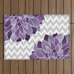Floral Prints, Chevron, Purple and Gray Outdoor Rug Gallery Image 1