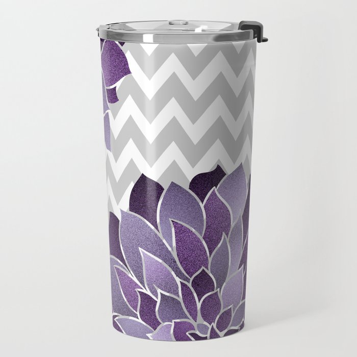 Floral Prints, Chevron, Purple and Gray Travel Mug Gallery Image 2