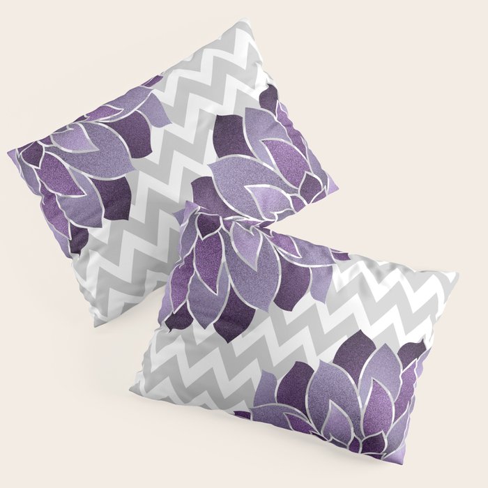 Floral Prints, Chevron, Purple and Gray Pillow Sham Gallery Image 1