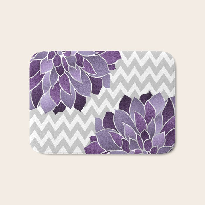 Floral Prints, Chevron, Purple and Gray Bath Mat Gallery Image 1