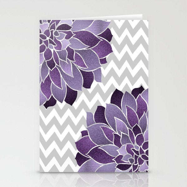 Floral Prints, Chevron, Purple and Gray Stationery Card Gallery Image 2