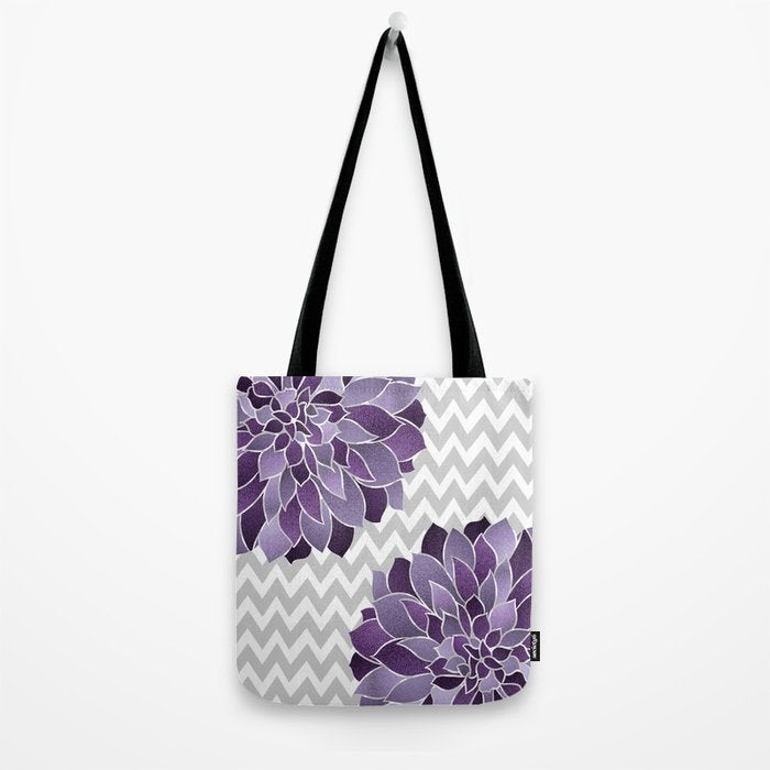 Floral Prints, Chevron, Purple and Gray Tote Bag Gallery Image 2