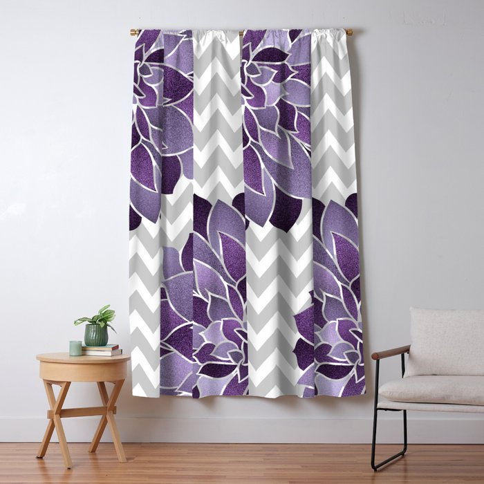 Floral Prints, Chevron, Purple and Gray Window Curtain Gallery Image 5