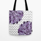 Floral Prints, Chevron, Purple and Gray Tote Bag Gallery Image 1