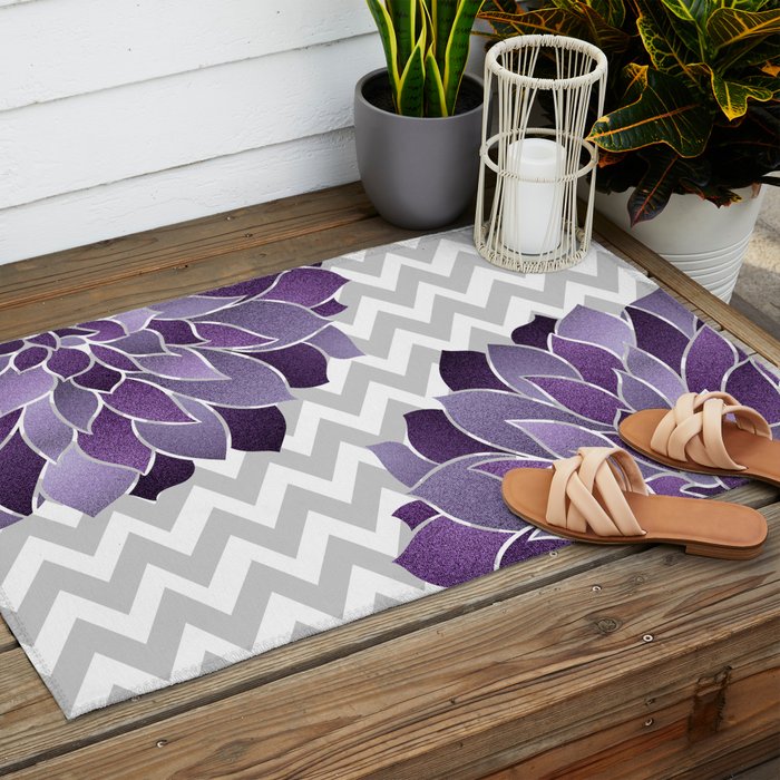 Floral Prints, Chevron, Purple and Gray Outdoor Rug Gallery Image 2