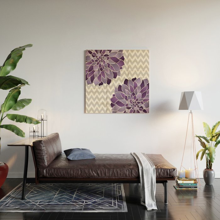 Floral Prints, Chevron, Purple and Gray Wood Wall Art Gallery Image 2