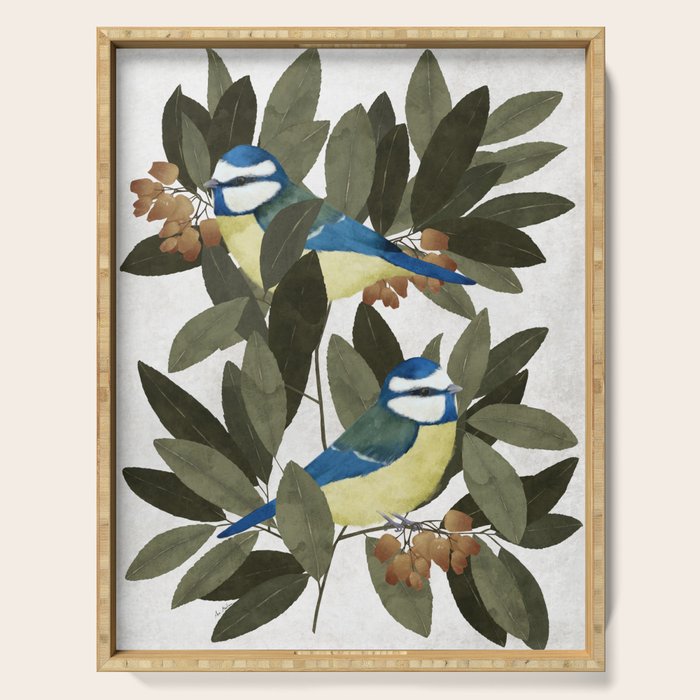 Blue tit and strawberry tree Serving Tray Gallery Image 1